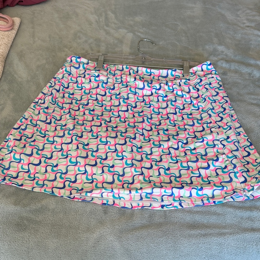 Lulu-B Pink and Blue Geometric Mini Skirt for a Pickleball or golf